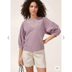 Wrap London Pullover Embroidered Sweatshirt Womens Size 16 Lavender Cotton NWT